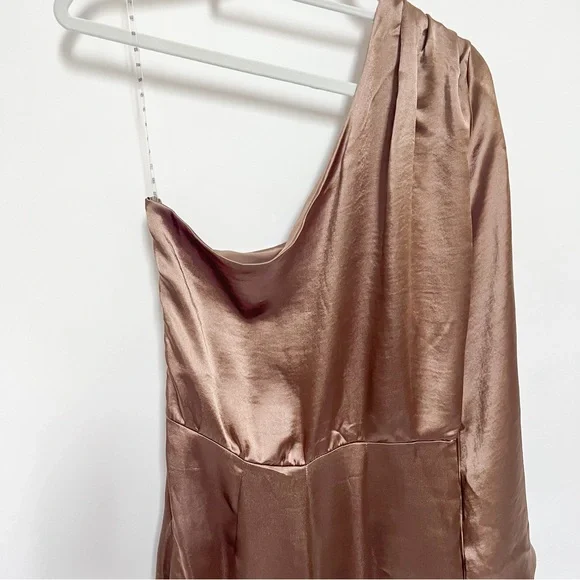 River Island Satin One-Shoulder Bronze Jumpsuit - Picture 6 of 12